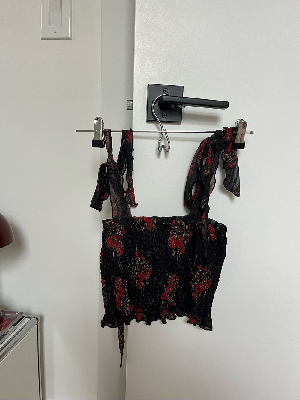 Aniye by Smocked Black Floral Tie-Shoulder Crop Top